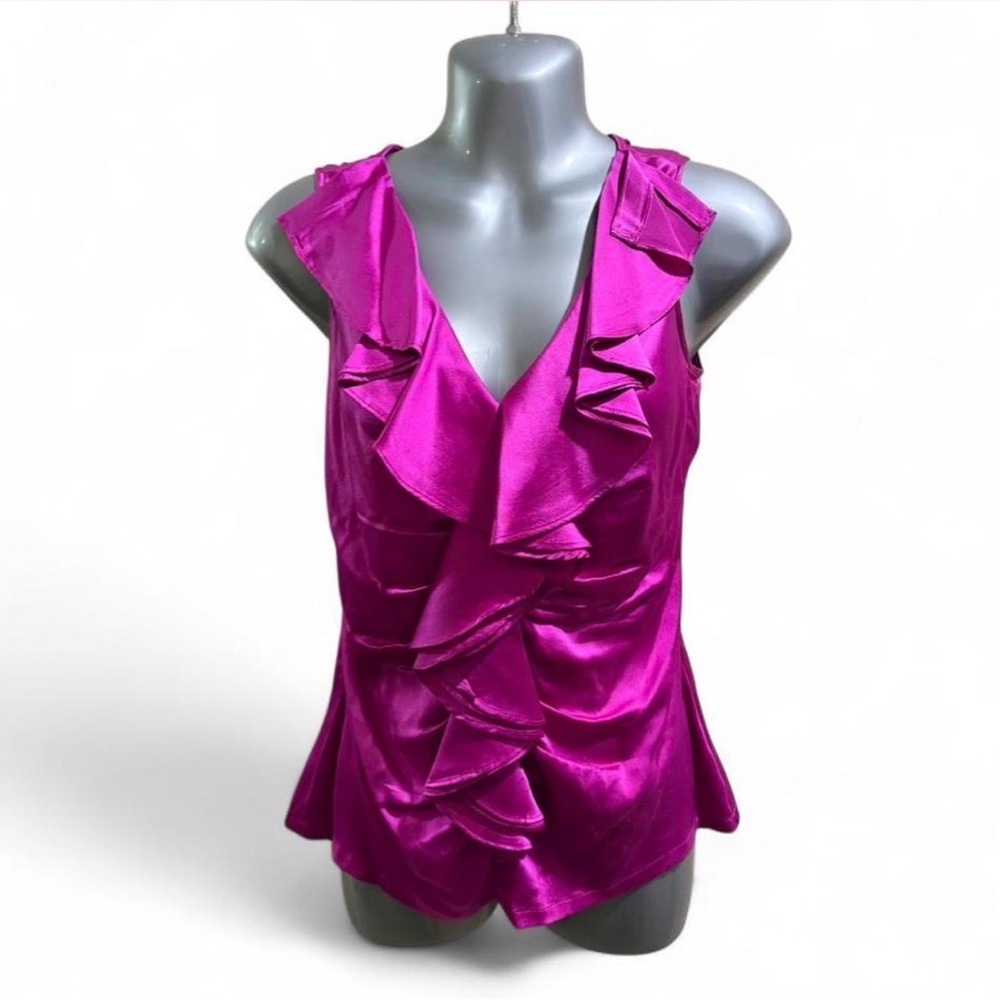 Cache Silk Ruffle Sleeveless Blouse - Pink M